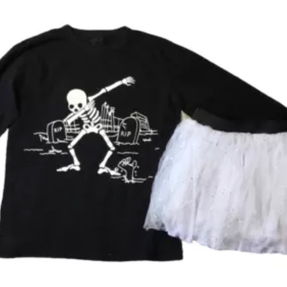 THE CHILDRENS PLACE Girls size 14 SKELTON SHIRT TUTU HALLOWEEN SET
